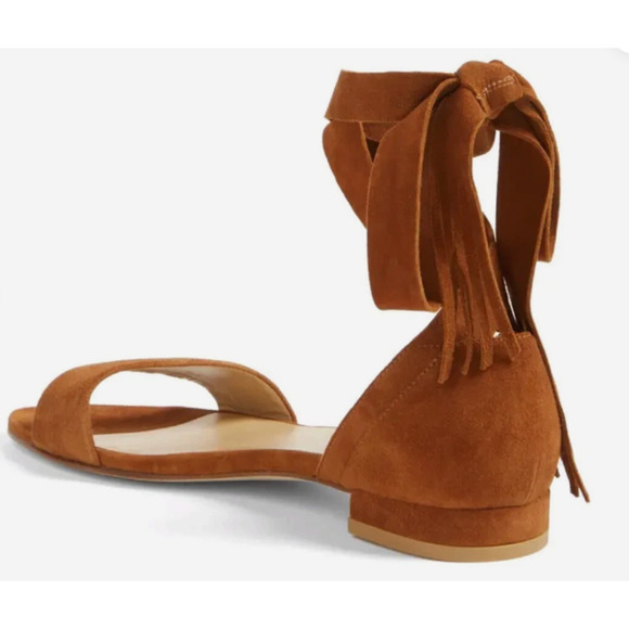 Stuart Weitzman Women's Corbata Flat Sandals Amaretto Suede Size 6 M - Picture 2 of 12